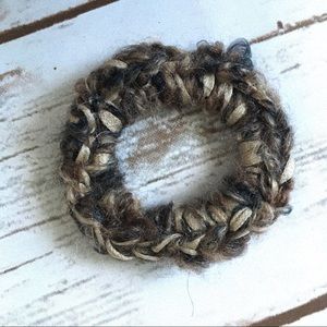 Textured mixed yarn, hand made crocheted scrunchie